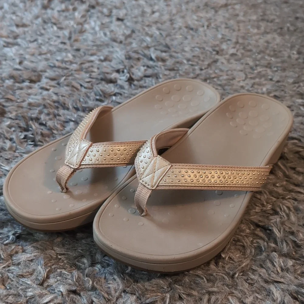 Vionic Beige Studded Women's Sandals - Picture 2 of 5